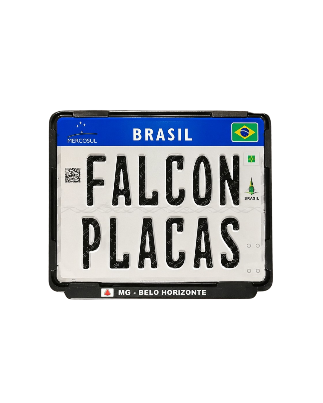 Placa Mercosul personalizada com o nome Falcon Placas